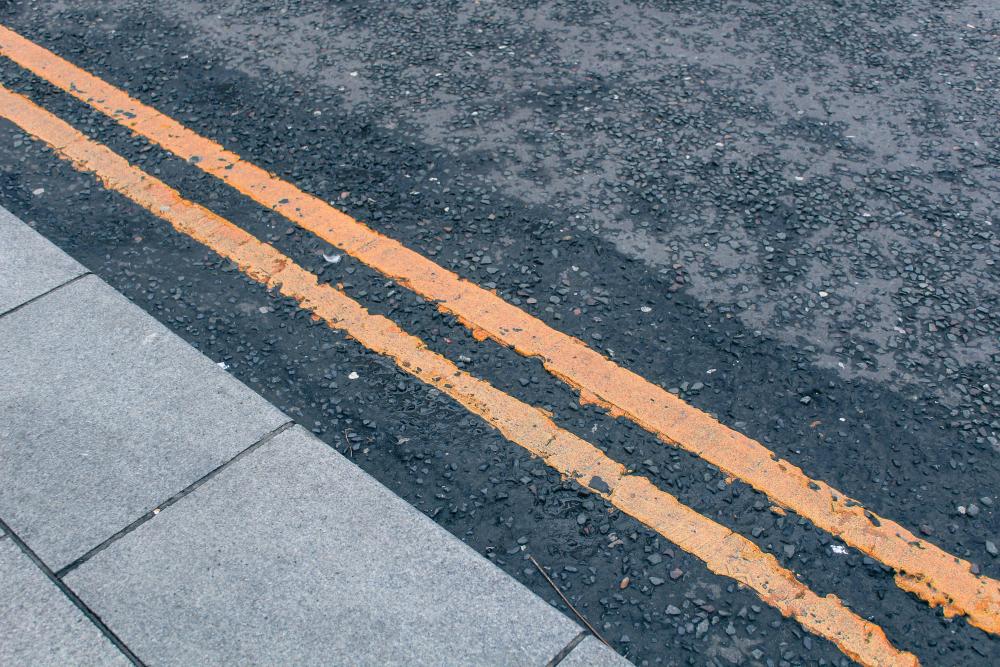 double yellow lines close up