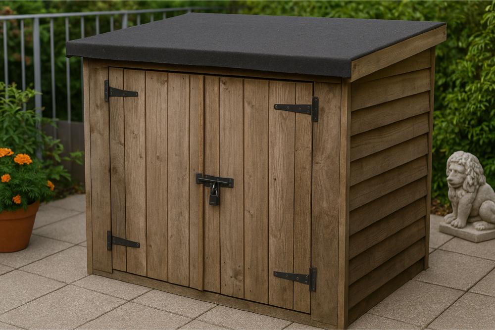 small garden storage shed black bitumen felt roof