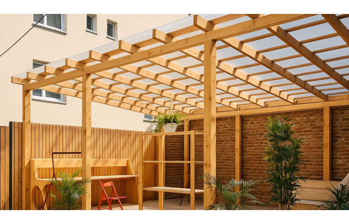 large timber pergola corrugated polycarbonate roof