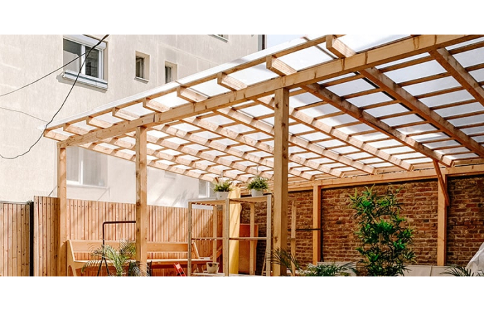 timber pergola with polycarbonate roof