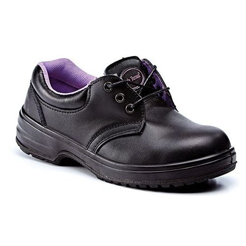 Rugged Terrain - Ladies 3 Eyelet Tie Safety Shoes (S1P SRC) - Black Leather