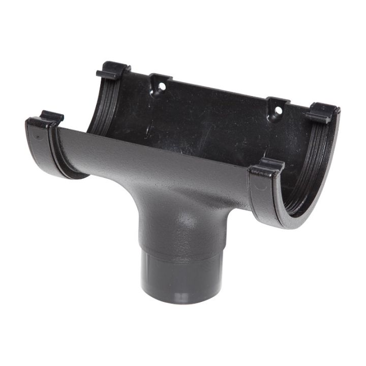Aquaflow UPVC Cast Iron Effect Half Round Guttering Running Outlet - Black (112mm x 51mm)