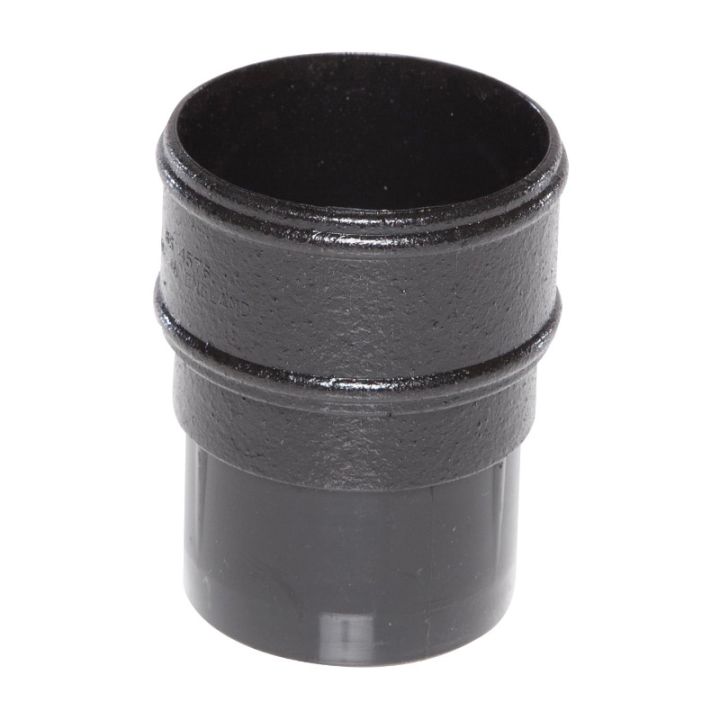 Aquaflow UPVC Cast Iron Effect Half Round Guttering Downpipe Socket - Black (68mm)