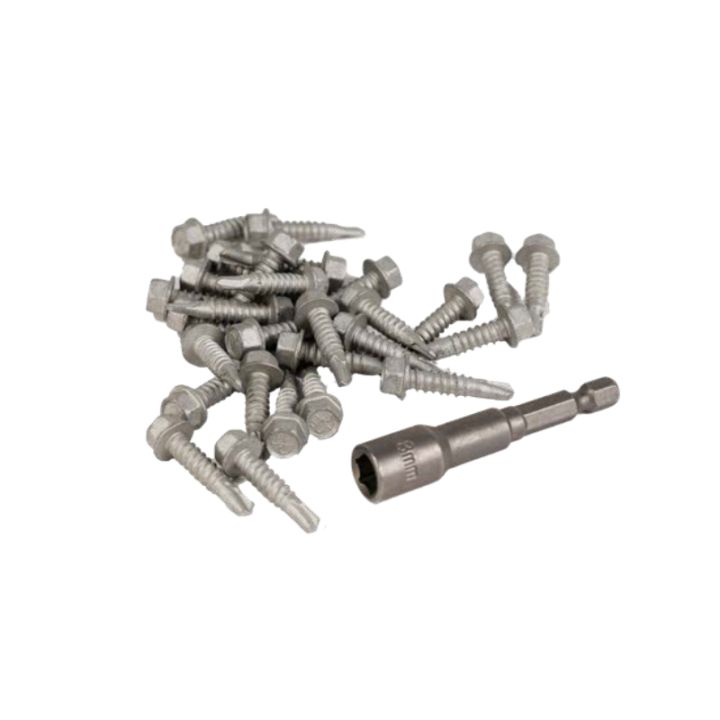Poly X Glazing Bar Fixings - Self-Drilling Hex Screws & Adaptor (Pack of 30) Poly X Glazing Bar Fixings - Self-Drilling Hex Screws & Adaptor (Pack of 30)