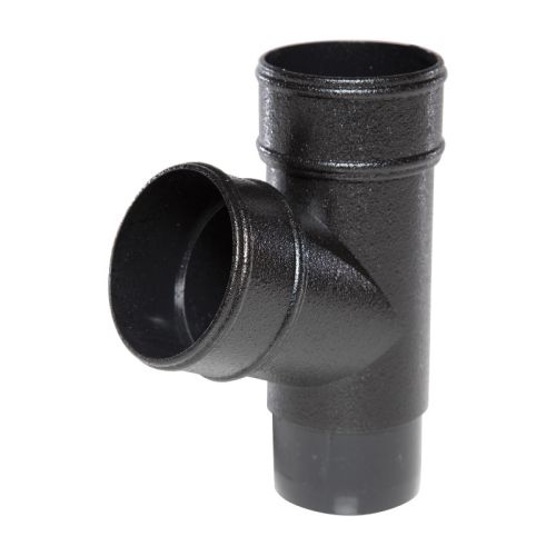 Aquaflow UPVC Cast Iron Effect Half Round Guttering 112° Downpipe Branch - Black (68mm)