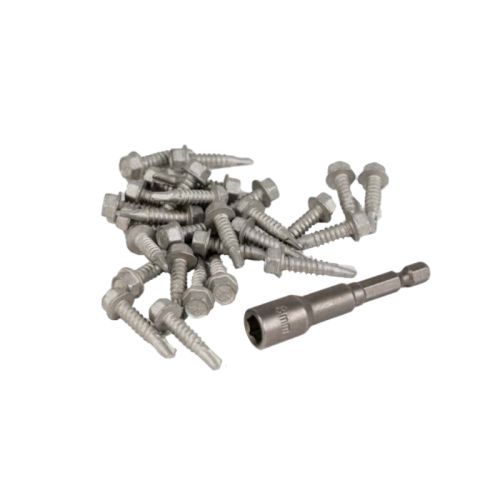 Poly X Glazing Bar Fixings - Self-Drilling Hex Screws & Adaptor (Pack of 30)