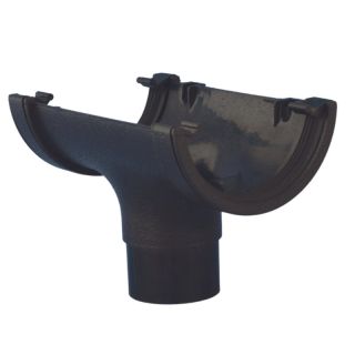 Aquaflow UPVC Cast Iron Effect Half Round Guttering Running Outlet - Black (112mm x 51mm)