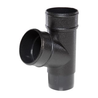 Aquaflow UPVC Cast Iron Effect Half Round Guttering 112° Downpipe Branch - Black (68mm)