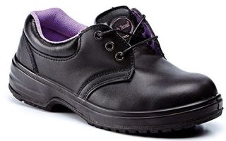 Rugged Terrain - Ladies 3 Eyelet Tie Safety Shoes (S1P SRC) - Black Leather
