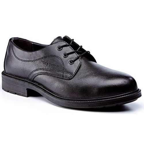 Rugged Terrain - Executive Plain Front Safety Shoes (S1P SRC) - Black Leather