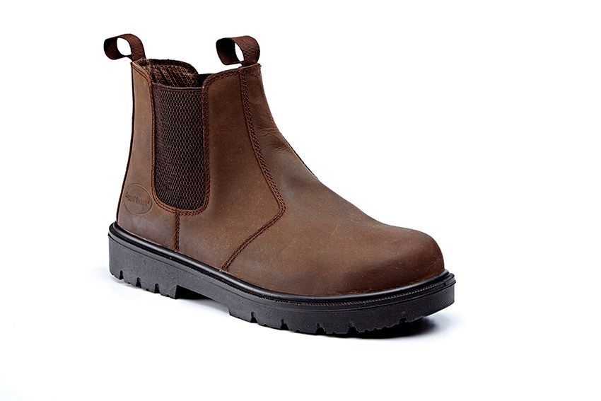 Rugged - Chelsea Safety Boots SRC) Dark Brown Waxy Leather