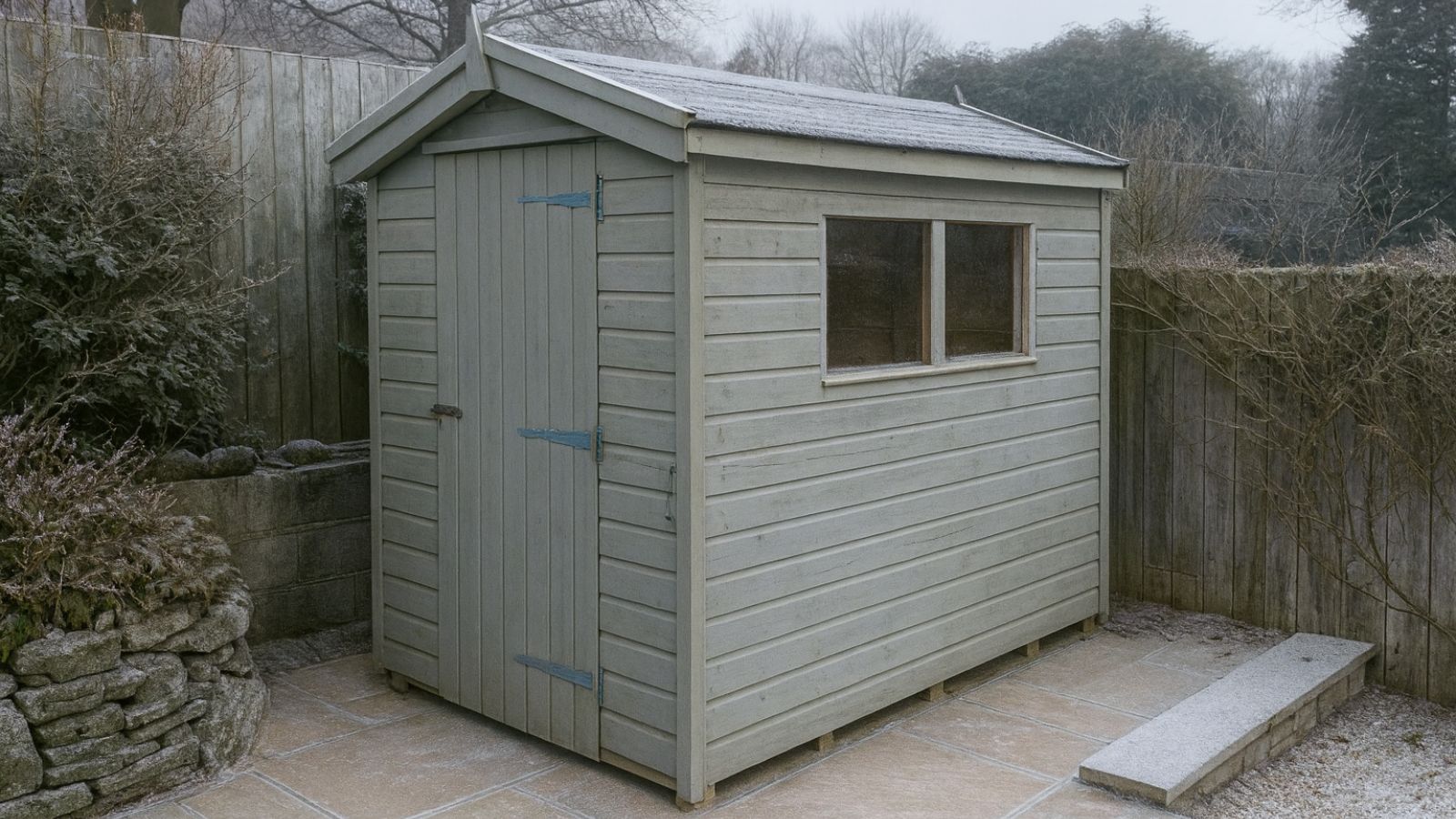 green garden shed winter