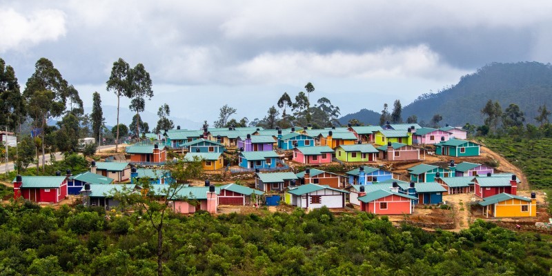 colourful town on green hill in sri lanka