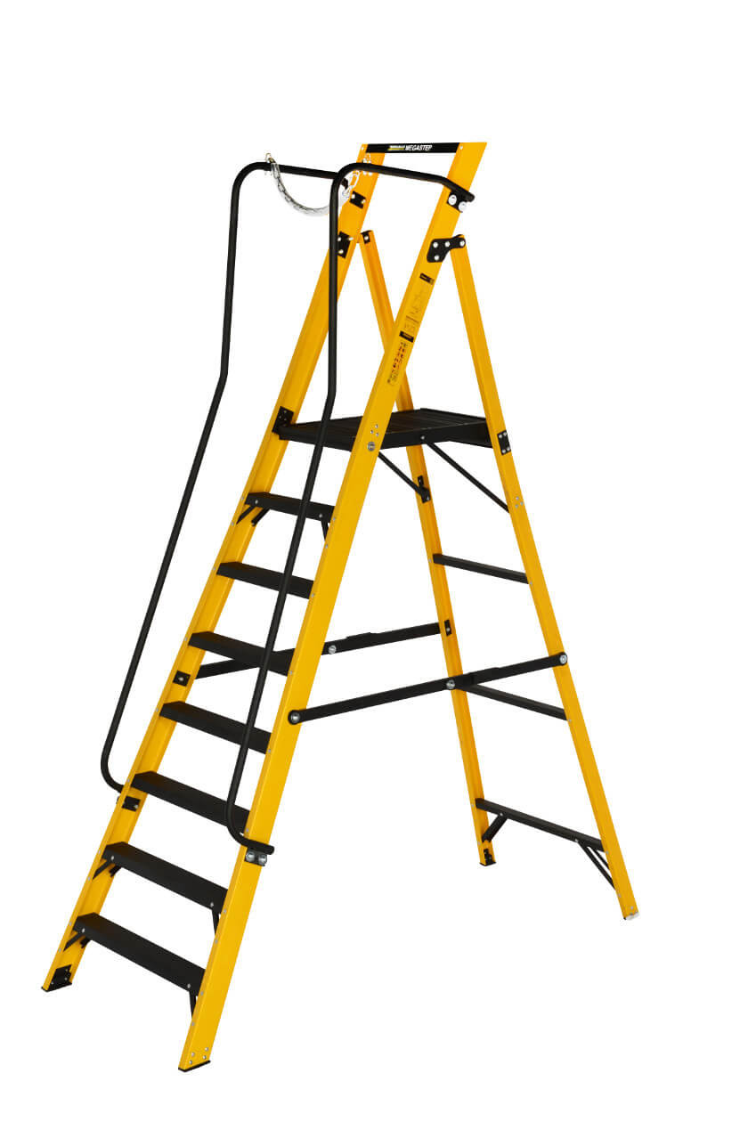 Youngman Megastep Fibreglass Stepladder with Handrails Youngman Megastep Fibreglass Stepladder with Handrails