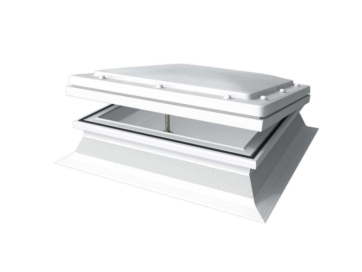 Mardome Trade - 1050 x 1050mm - Opening with PVC Kerb - Double Skinned - Opal - Automatic Vent - Powered Opening Upgrade