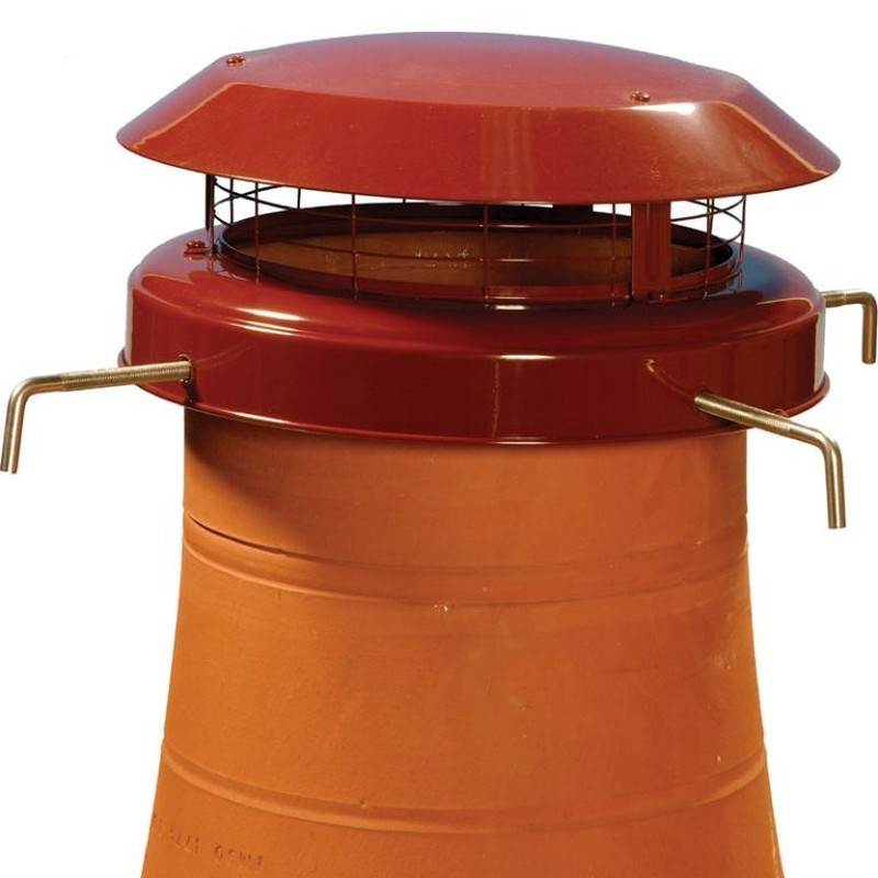 Anti-Downdraught Chimney Cowl and Birdguard (Bolt Fixings) - 125mm to 250mm - Terracotta
