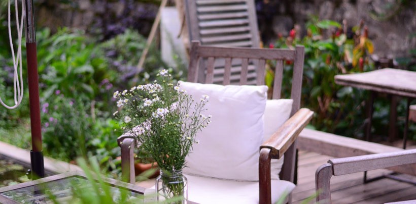 Garden decking with furniture