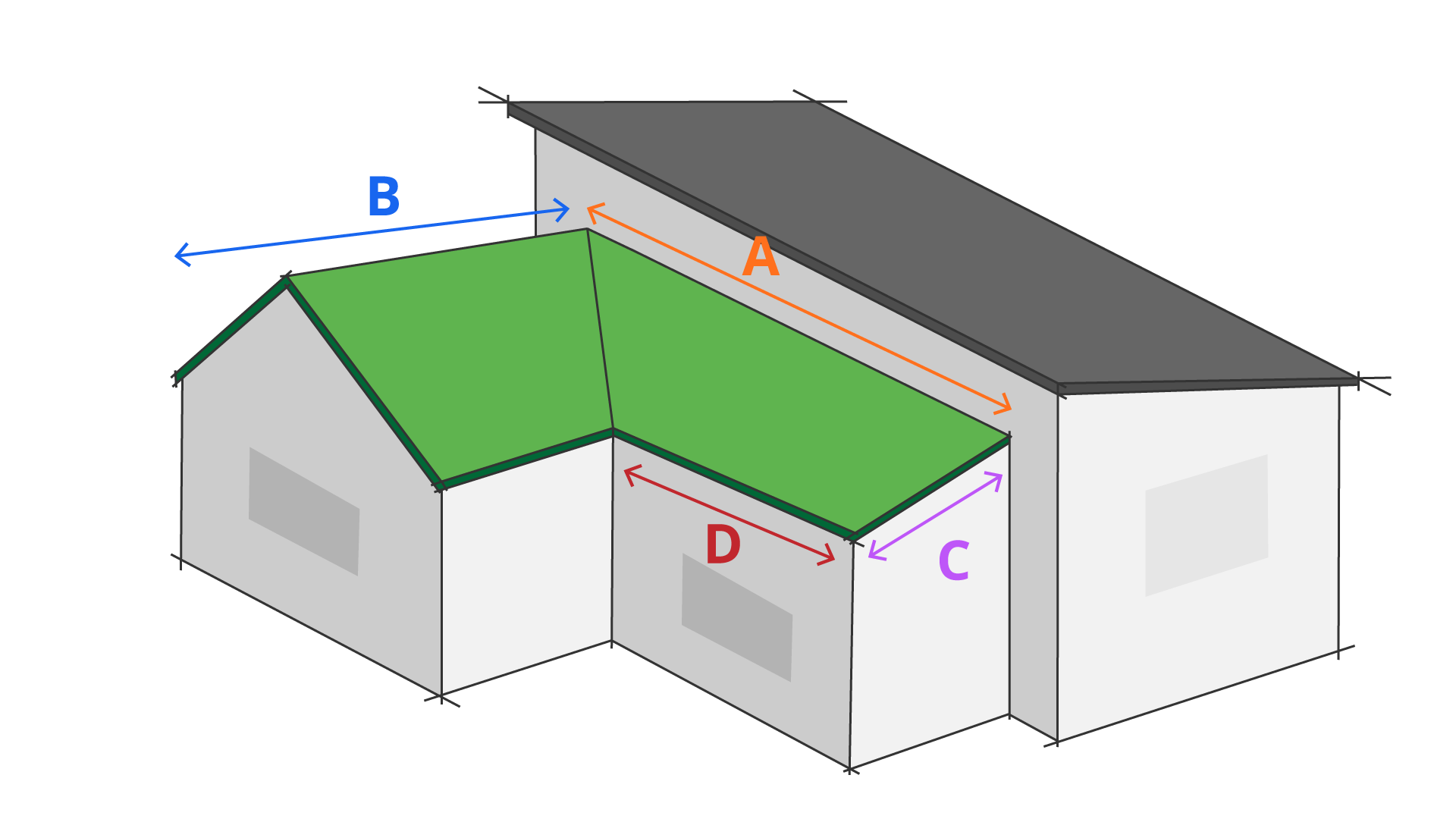 Gable P Shape Roof Diagram with coordinates