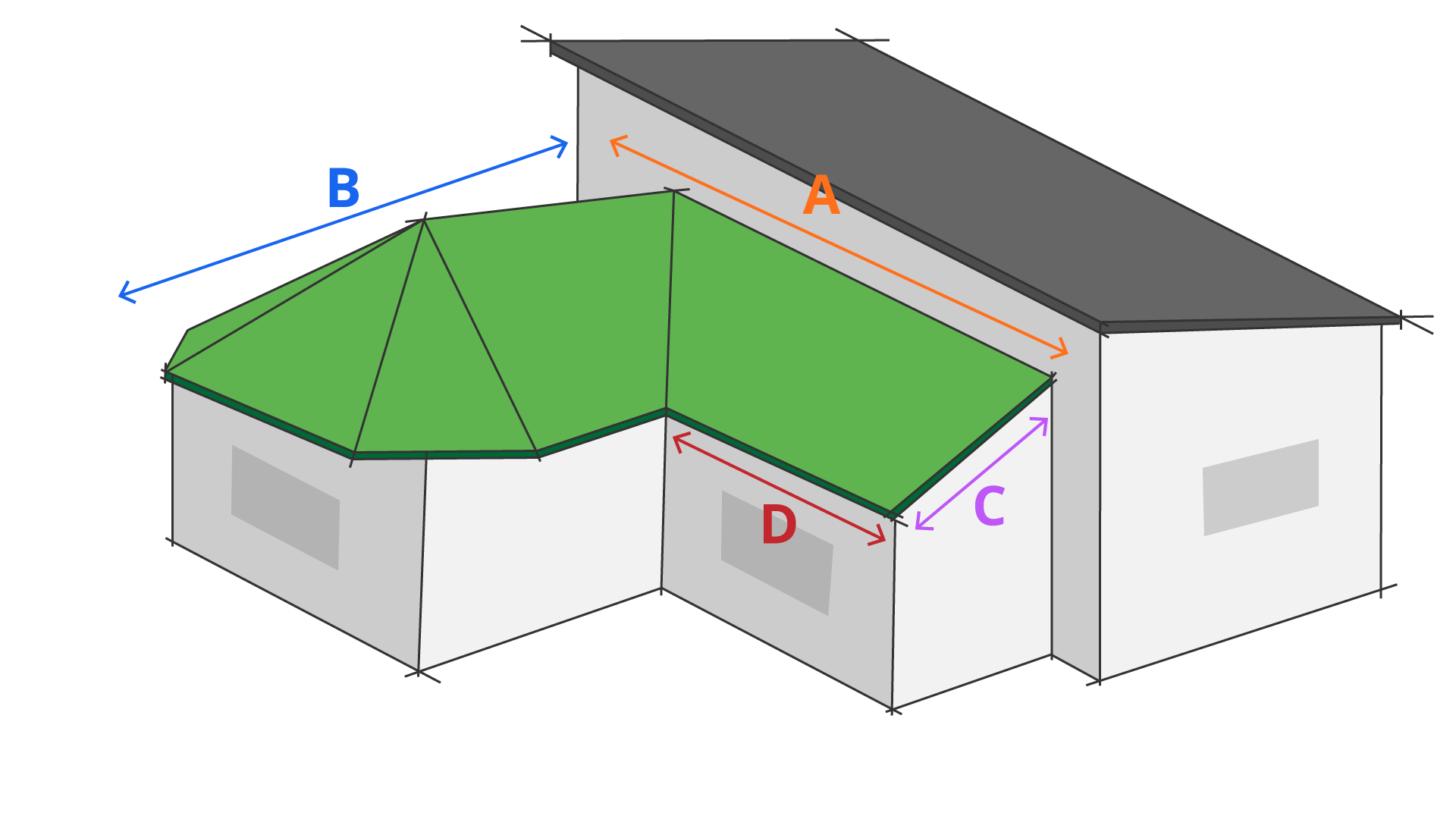 Victorian P Shape Roof Diagram with coordinates